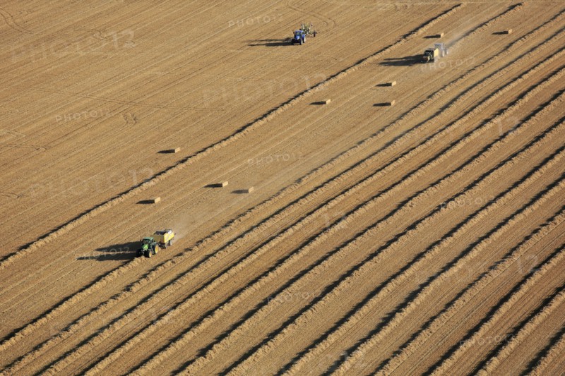 Aerial view of a field during the harvest