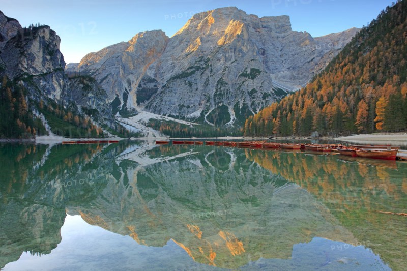The Pragser Wildsee with boats, Italy