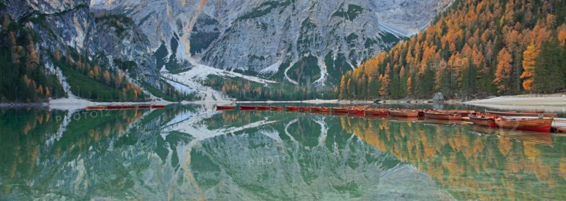 The Pragser Wildsee with boats, Italy