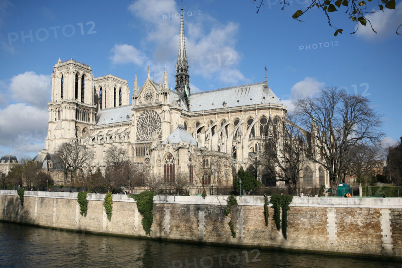 France, Paris 4e, ile de la cite, au pied de la cathedrale Notre-Dame, la Seine,