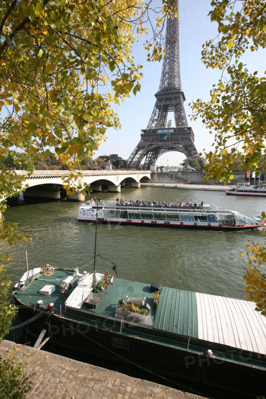 France, Paris 7e, Tour Eiffel pendant la coupe du monde de rugby en octobre 2007, peniche, arbres,