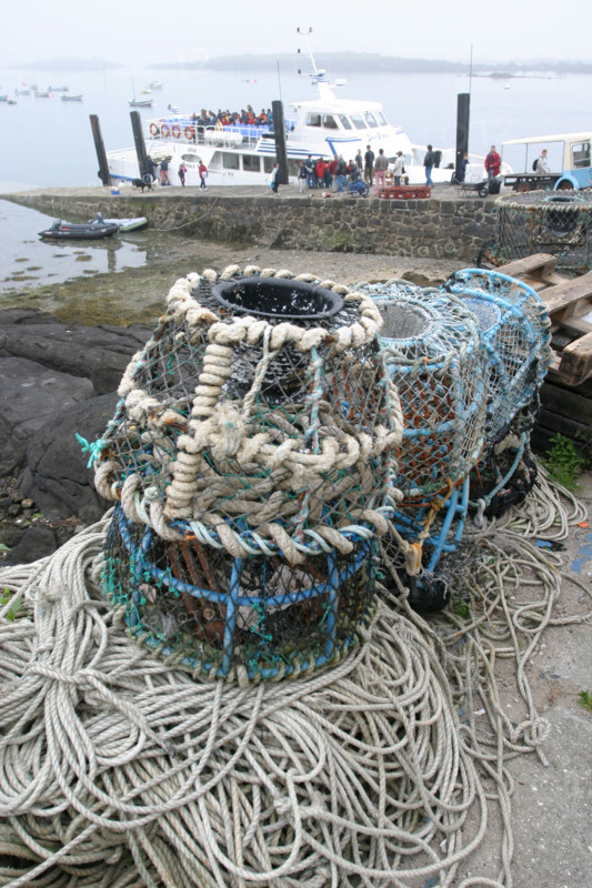 France, Basse Normandie, Manche, iles chausey, au large de granville, port de la grande ile, casiers pour pecher les crustaces,