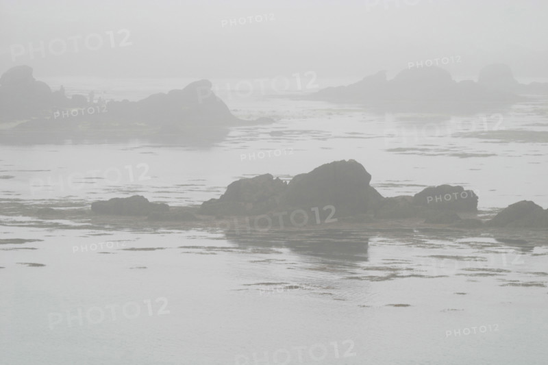France, Basse Normandie, Manche, iles chausey, au large de granville, brume dans le sound, rochers, brouillard,