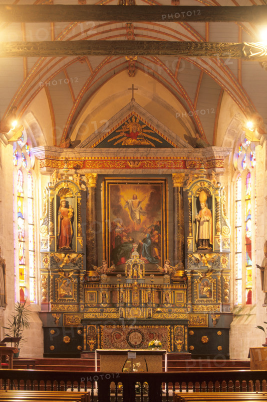 France, Bretagne, Finistere nord, circuit des enclos paroissiaux, sizun, enclos paroissial, retable de l'eglise,