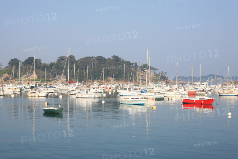 France, Bretagne, Cotes d'Armor, cote de granit rose, ploumanach, port de la Clarte, ar sklerder, bateaux de plaisance et petite peche,