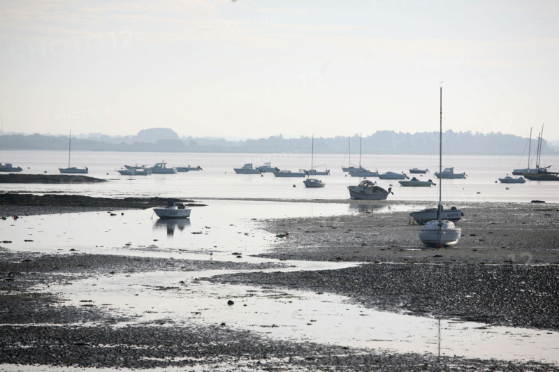 France, Bretagne, Morbihan, golfe du Morbihan, presqu'ile de rhuys, sarzeau, penvins, maree basse, bateaux de plaisance echoues,