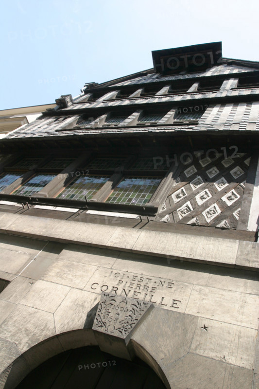 France, Haute Normandie, Seine Maritime, Rouen, detail maison natale de pierre Corneille, 
rue de la Pie, ecrivain, auteur de theatre, litterature classique, colombages, pans de bois,
