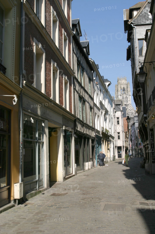 France, Haute Normandie, Seine Maritime, Rouen, rue damiette, antiquaires, vieux Rouen, habitat traditionnel, maisons a pans de bois, colombages, medieval, vieux quartier historique, commerces,