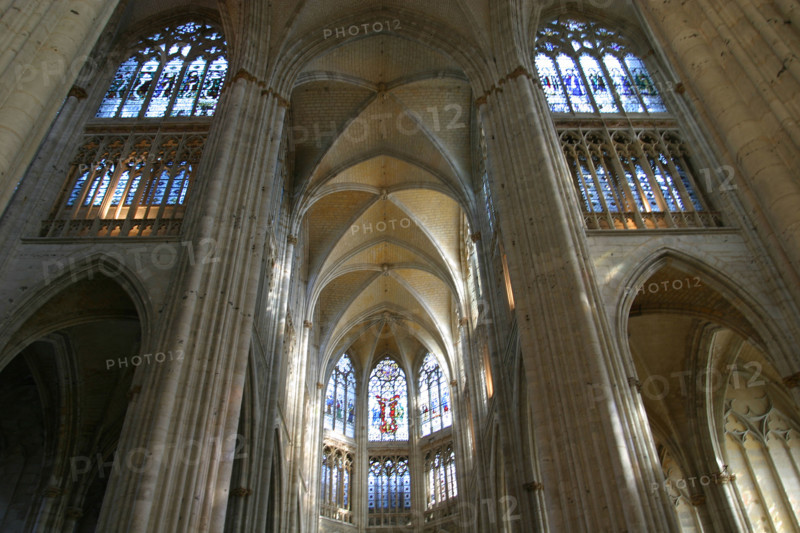 France, Haute Normandie, Seine Maritime, Rouen, eglise abbatiale Saint-Ouen, chevet, edifice religieux, nef, buffet d'orgue, croisee du transept,