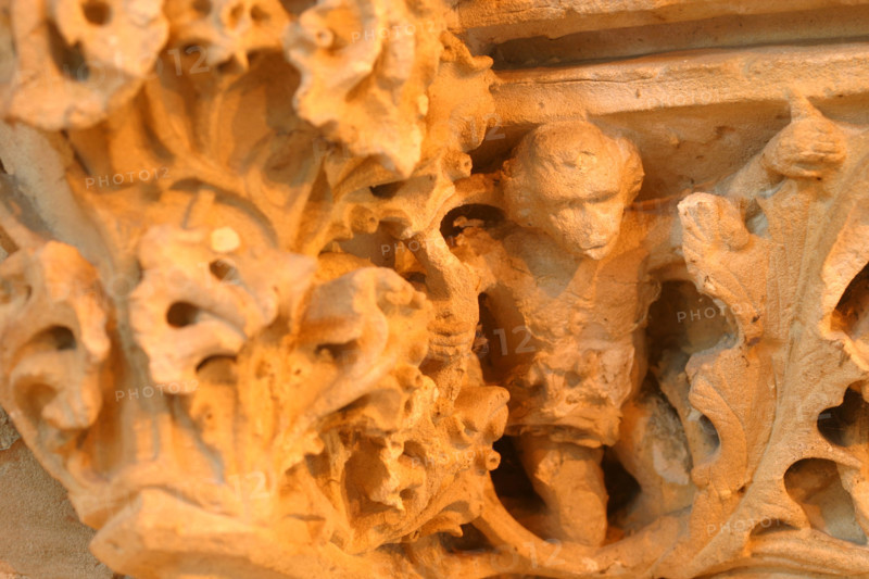 France, Haute Normandie, Seine Maritime, Rouen, palais de justice, tribunal, institution, monument historique restaure en 2007, neo gothique, detail d'ornement de la salle des procureurs, detail d'un chapiteau avec singe
