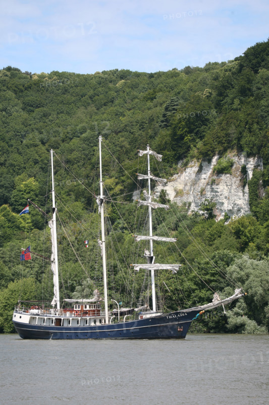 France, Haute Normandie, Seine maritime, vallee de la Seine, armada 2008, Rouen, montee des navires en Seine pour l'armada, entre villequier et caudebec en caux, navire thalassa,