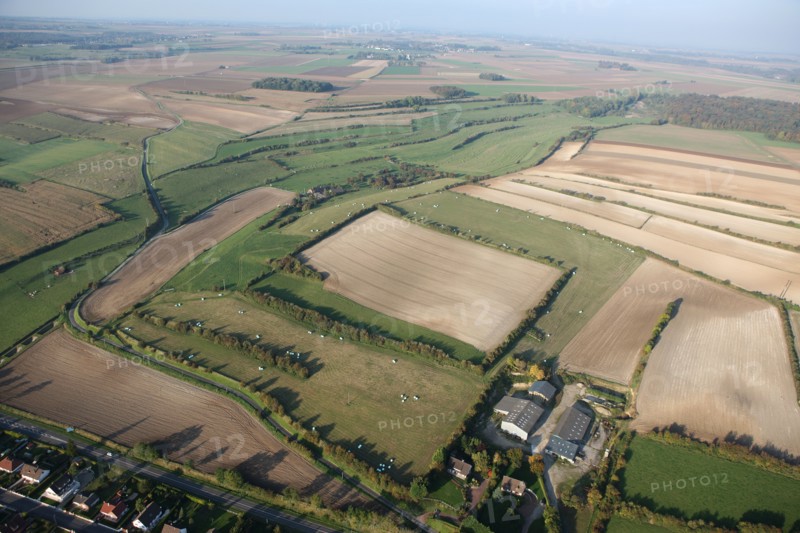 France, Haute Normandie, Seine Maritime, pays de la bresle maritime, vue aerienne, survol de la vallee de la bresle maritime, champs, agriculture, etangs,