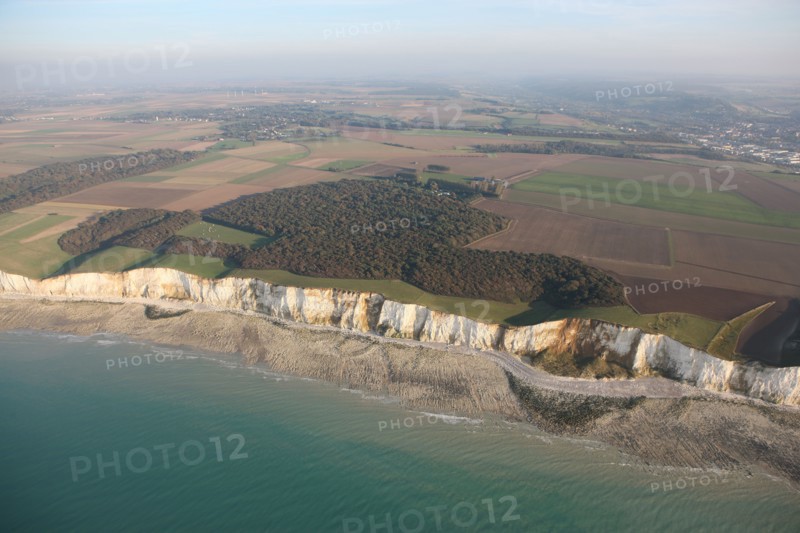 France, picardie somme, pays de la bresle maritime, vue aerienne, littoral, cote d'albatre, falaises, entre mers et le bois de cise