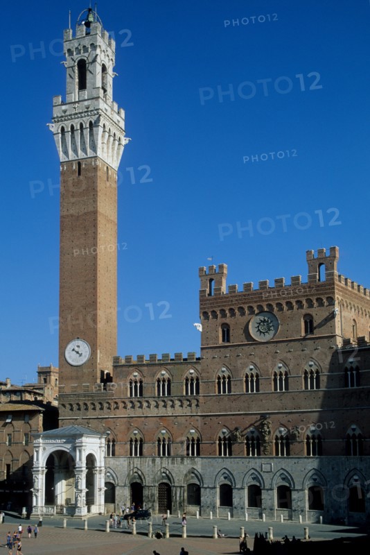 Italie, toscane, sienne, piazza del campo, place, campanile, palais public, touristes,