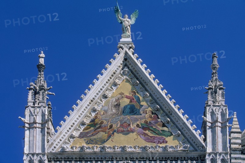 Italie, toscane, sienne, piazza del duomo, detail fronton cathedrale, decor, renaissance,