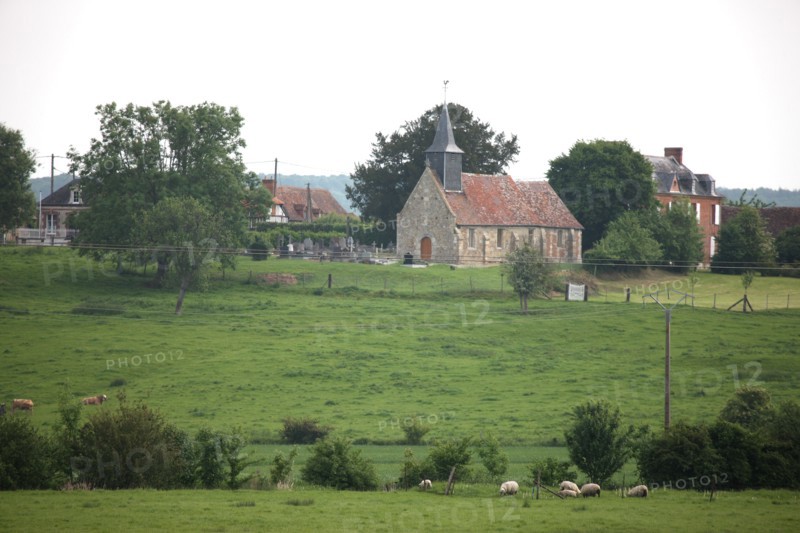 France, Basse Normandie, calvados, pays d'auge, saint crespin, paysage, vilage, eglise, champs, moutons,