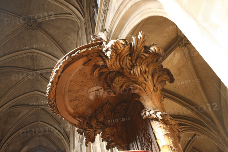 France, ile de france, paris 4e arrondissement, les halles, eglise saint merri, rue de la verrerie, religion catholique, chaire sculptee en 1753 par P.A. Soldtz,