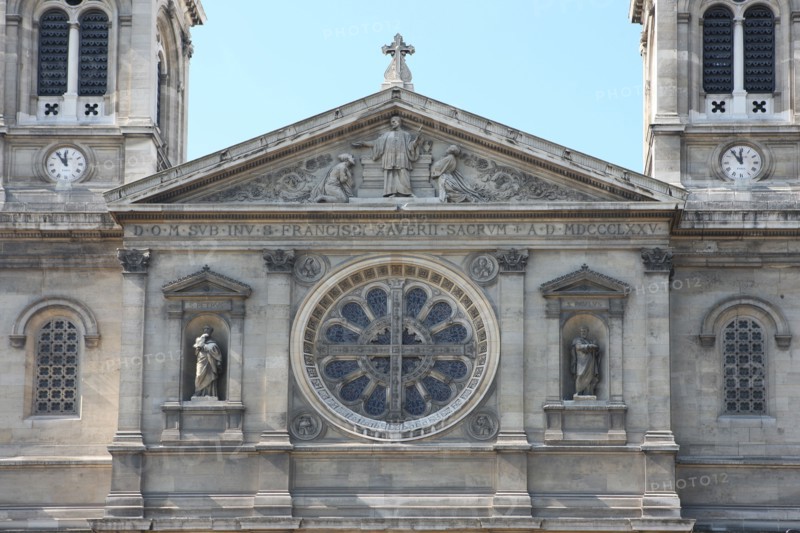 France, ile de france, paris 7e arrondissement, eglise saint Francois xavier, detail facade,