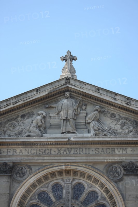 France, ile de france, paris 7e arrondissement, eglise saint Francois xavier, detail facade,