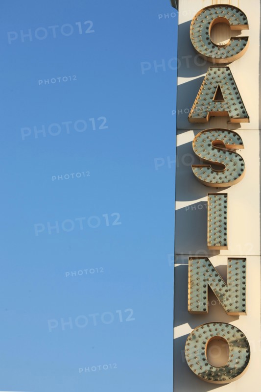 France, Basse Normandie, Calvados, Deauville, casino barriere, detail facade arriere, lettres, cinema du casino