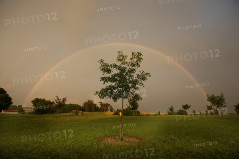 France, region centre, cher, sancerrois, pesselieres, arc en ciel, orage, meteo, rainbow, pluie, climat, arche, agriculture, champ, panneau, chemin,