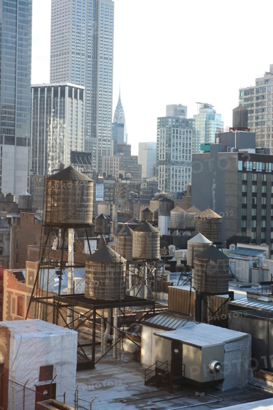 usa, etat de New York, New York City, Manhattan, Chelsea, buildings, reservoirs, depuis la terrasse de de l'hotel Four Points by Sheraton, 160W 25th, empire state, chrysler building,