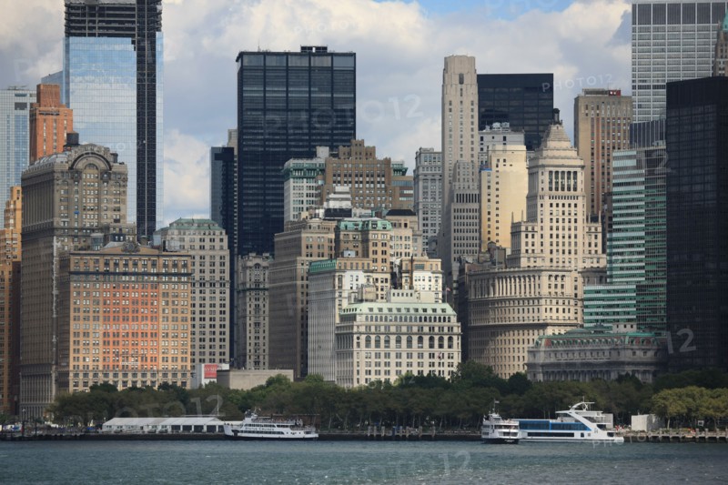 usa, etat de New York, New York City, Manhattan, financial district, pointe de Manhattan, ferry pour Staten Island, buildings, baie, bateaux, statue de la liberte, Bartholdi,