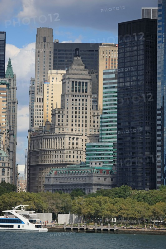 usa, etat de New York, New York City, Manhattan, financial district, pointe de Manhattan, ferry pour Staten Island, buildings, baie, bateaux, statue de la liberte, Bartholdi,