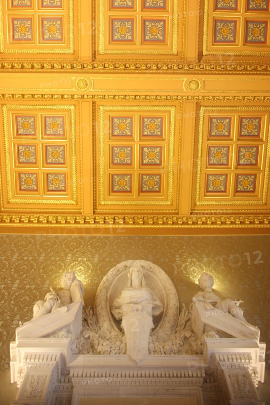 France, ile de france, paris 1er arrondissement, 13 rue cambon, palais cambon, cour des comptes, institution, etat, batiment grand chambre, detail plafond a caissons, 
Date : 2011-2012