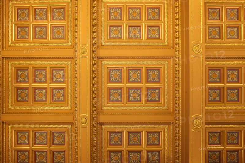 France, ile de france, paris 1er arrondissement, 13 rue cambon, palais cambon, cour des comptes, institution, etat, batiment grand chambre, detail plafond a caissons, 
Date : 2011-2012
