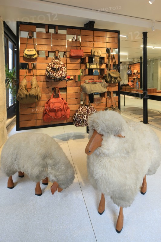 France, ile de france, paris 6e arrondissement, 1 rue jacob, boutique jerome dreyfuss, sacs, mode.
Date : 2011-2012