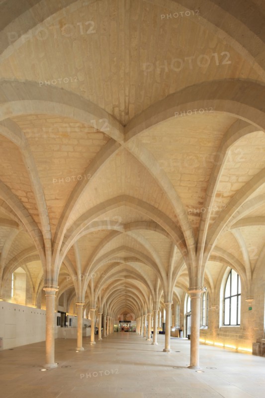 France, ile de france, paris 5e arrondissement, rue de poissy, college des bernardins, religion, architecte jm wilmotte, grande nef, piliers, voutes.
Date : 2011-2012