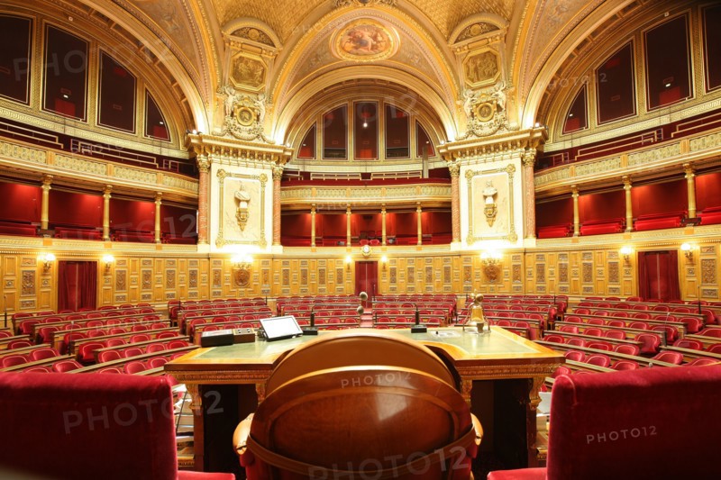 France, ile de france, paris 6e arrondissement, rue de vaugirard, palais du luxembourg, senat, hemicycle, depuis la tribune du president.
Date : 2011-2012