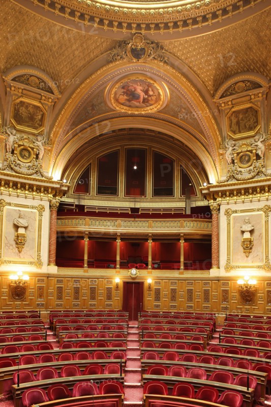 France, ile de france, paris 6e arrondissement, rue de vaugirard, palais du luxembourg, senat, hemicycle, depuis la tribune du president.
Date : 2011-2012