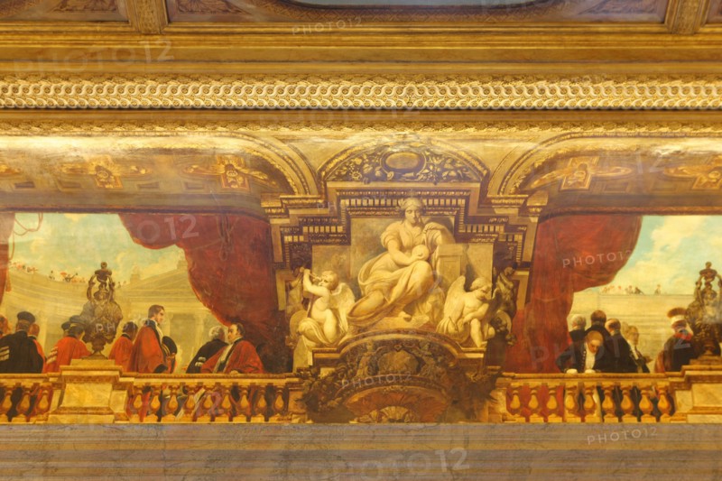 France, ile de france, paris 7e arrondissement, assemblee nationale, palais bourbon, salle des pas perdus, institution, republique, parlement, detail plafond

Date : 2011-2012