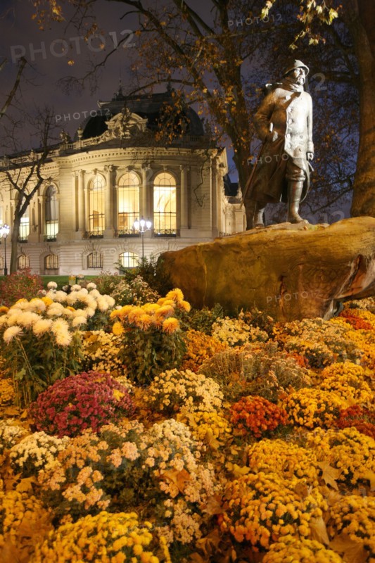 France, ile de france, paris 8e arrondissement, place champs elysees clemenceau, statue de clemenceau, en arriere plan le petit palais

Date : 2011-2012