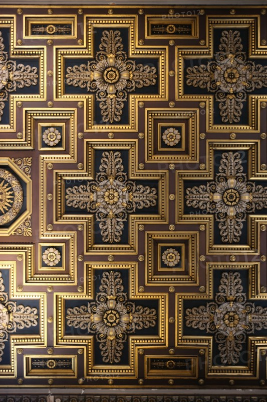 France, ile de france, paris 9e arrondissement, rue de chateaudun, eglise notre dame de lorette, decor interieur, peintures, plafond a caissons de la nef

Date : 2011-2012