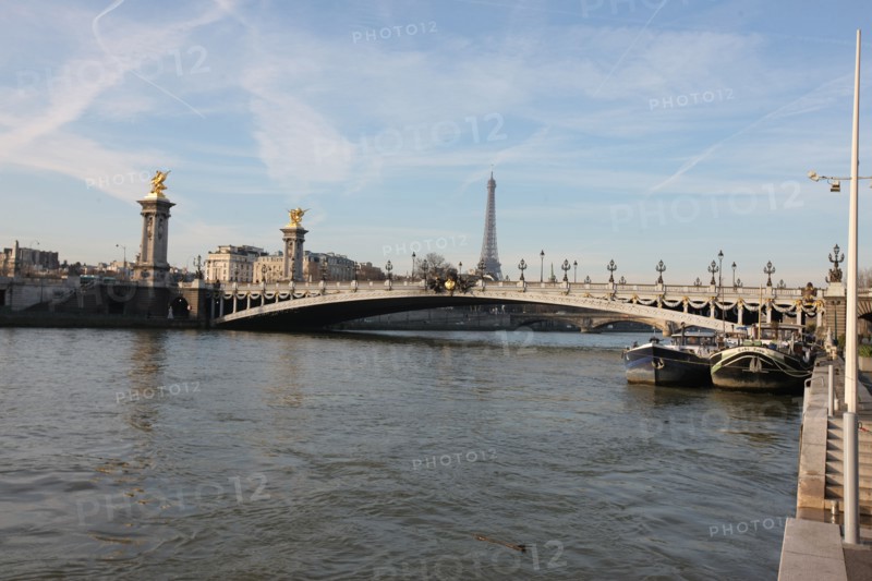 France, ile de france, paris 7e-16e arrondissement, pont alexandre III, seine, peniche, port, quai,