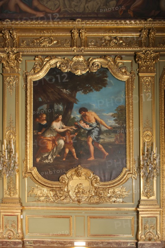 France, ile de france, paris 1er arrondissement, 39 rue croix des petits champs, banque de france hotel de toulouse dit aussi hotel de la vrilliere, galerie doree, galerie d'apparat, gouverneur, institution, detail des boiseries et tableau,