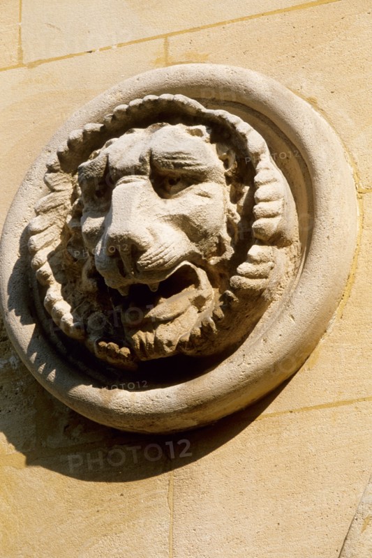 France, ile de france, paris 9e arrondissement, 1 rue de la tour des dames, hotel de mademoiselle mars, hotel particulier, facade sur jardin, auberge de jeunesse bvj, detail medaillon, lion,