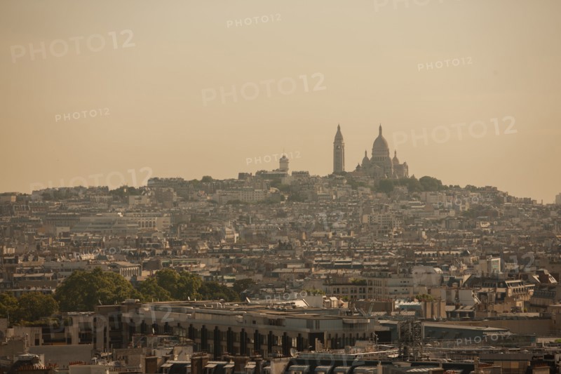 France, Region Ile de France, Paris 8e arrondissement, place Charles de Gaulle, place de l'Etoile, au sommet de l'Arc de Triomphe, panorama, Sacre Coeur, Montmartre,