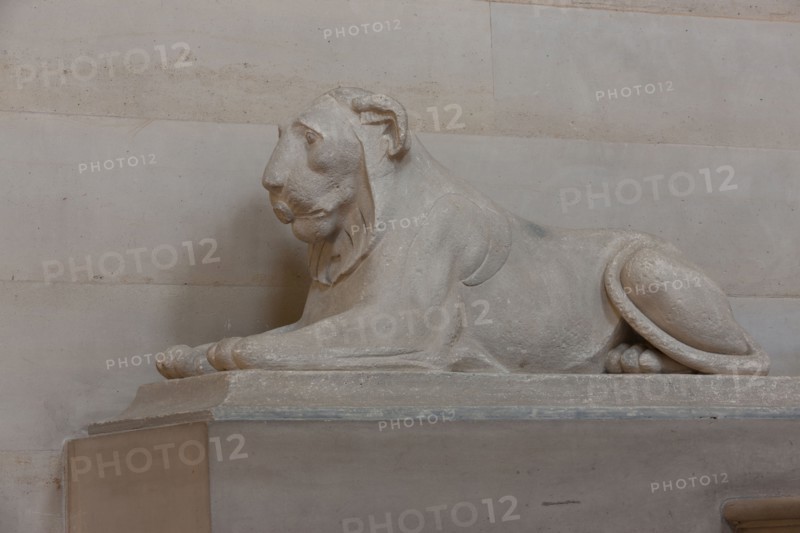 France, Ile de France, Paris 6e arrondissement, Palais du Luxembourg, Senat, grand escalier d'honneur, Napoleon 1er, lionnes et decors premier empire,
