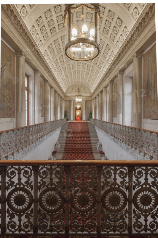 France, Ile de France, Paris 6e arrondissement, Palais du Luxembourg, Senat, grand escalier d'honneur, Napoleon 1er, lionnes et decors premier empire,