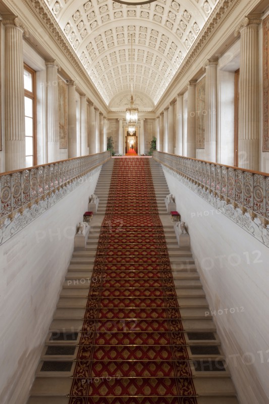 France, Ile de France, Paris 6e arrondissement, Palais du Luxembourg, Senat, grand escalier d'honneur, Napoleon 1er, lionnes et decors premier empire,
