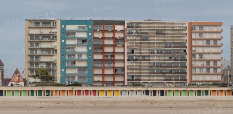 Le Touquet Paris Plage, bathing cabins and seafront buildings