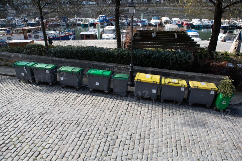 Paris, lined up dustbins