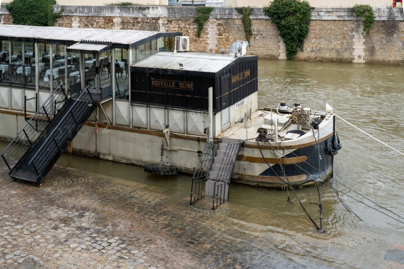 Paris, barge on the flooded Seine river