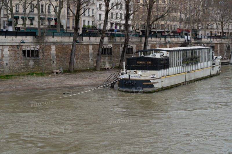 Paris, barge on the flooded Seine river