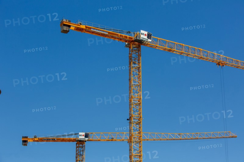 Construction cranes in the J. Chirac park in Rueil Malmaison