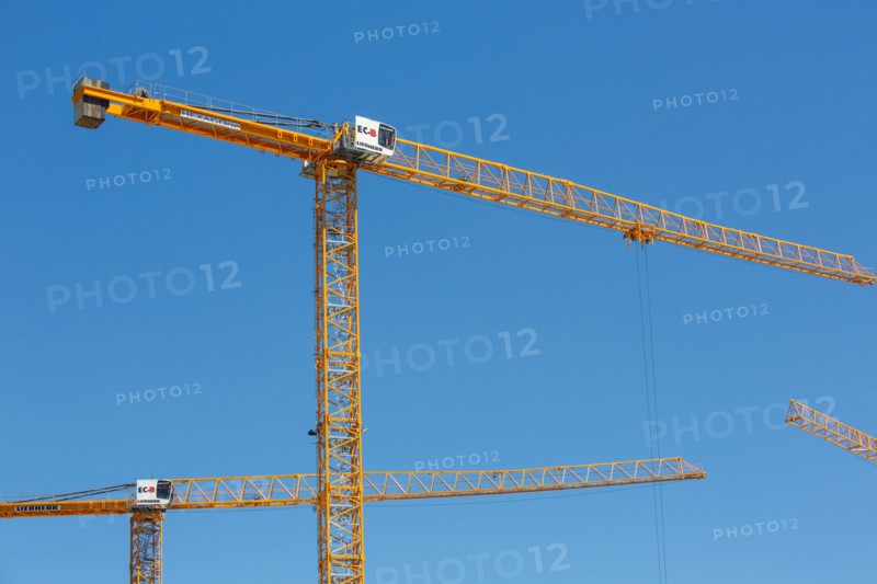 Construction cranes in the J. Chirac park in Rueil Malmaison